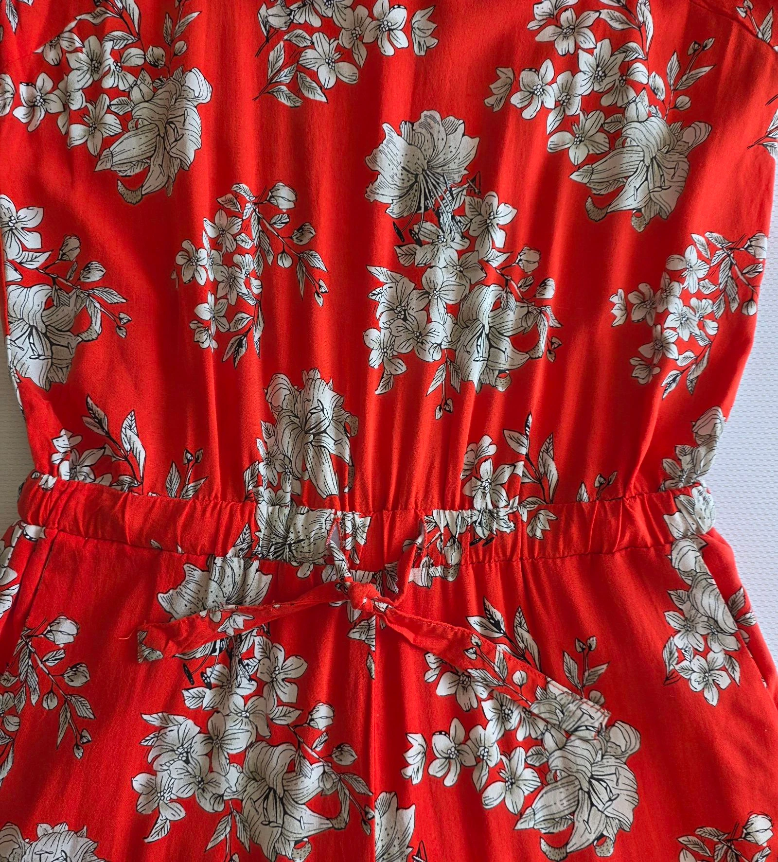 Combi-pantalon rouge corail imprimé floral M 38 combinaison légère bretelles